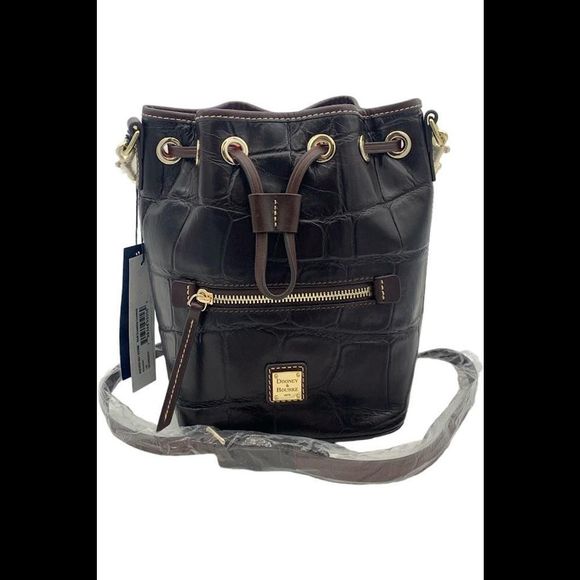 Dooney & Bourke Croco Small Drawstring Crossbody Espresso - Picture 1 of 5